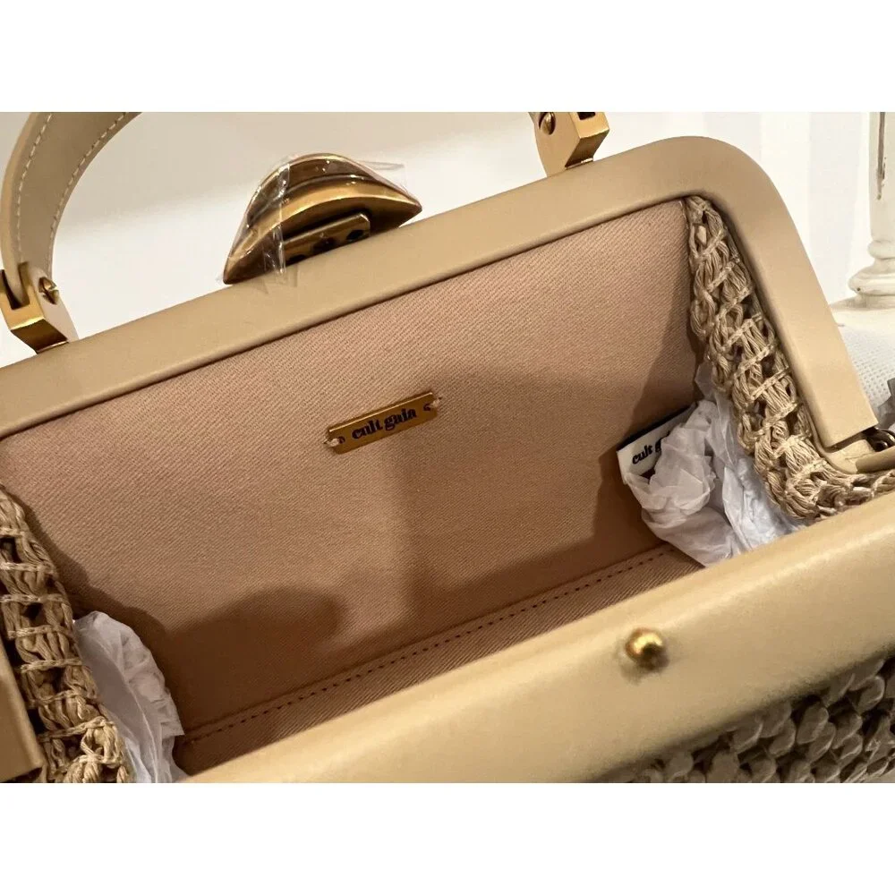 Cult Gaia Zuma Mini Crossbody in Sand - Woven Leather Kiss Lock - Picture 8 of 11